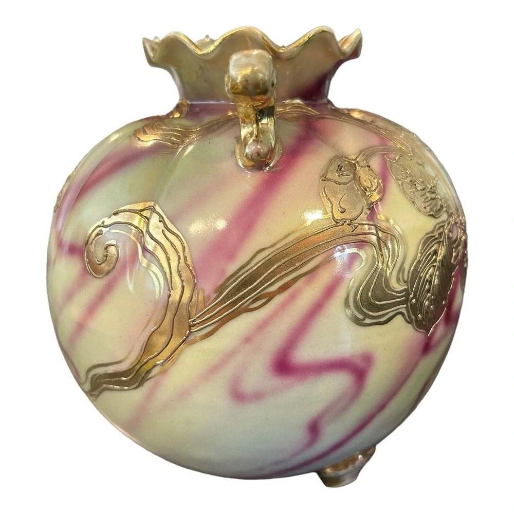 Antique Morimura Gumi Porcelain Gold Leaf Floral‎ Vase -Maple Leaf Nippon